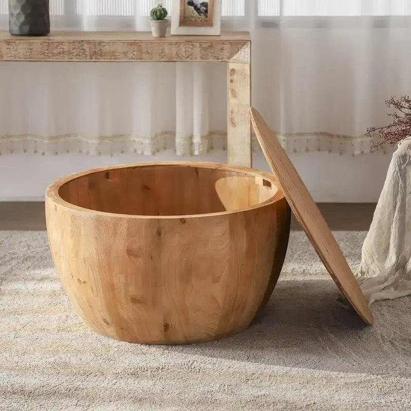 Table basse en bois en forme de tonneau style vintage