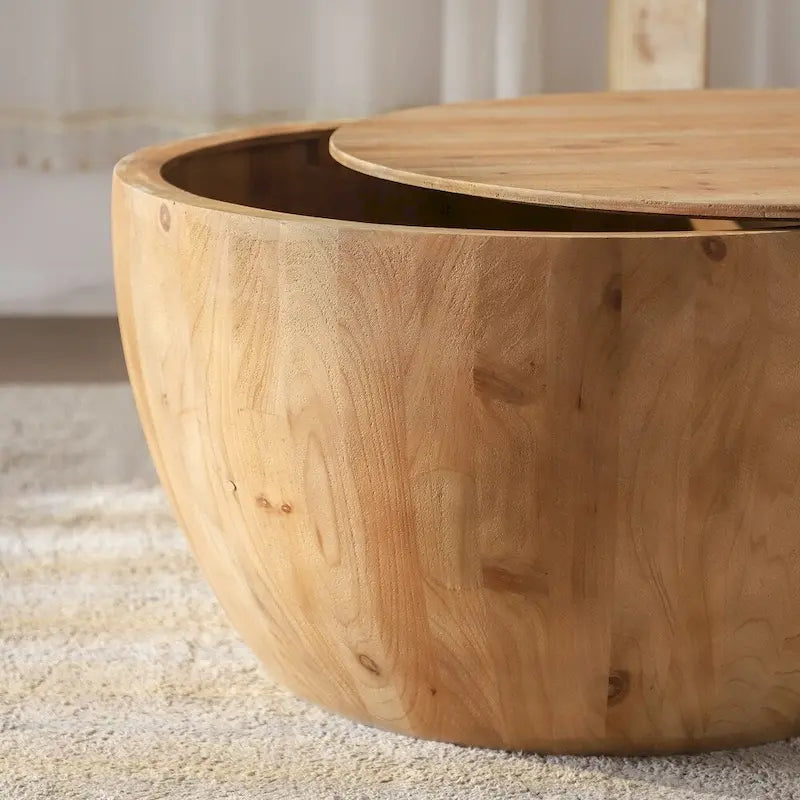 Table basse en bois en forme de tonneau style vintage