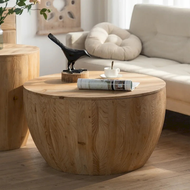 Table basse en bois en forme de tonneau style vintage