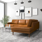 Canapé d'angle Hannah en cuir véritable couleur cognac, style moderne du milieu du siècle
