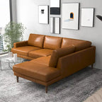 Canapé d'angle Hannah en cuir véritable couleur cognac, style moderne du milieu du siècle