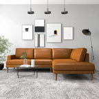 Canapé d'angle Hannah en cuir véritable couleur cognac, style moderne du milieu du siècle