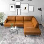 Canapé d'angle Hannah en cuir véritable couleur cognac, style moderne du milieu du siècle