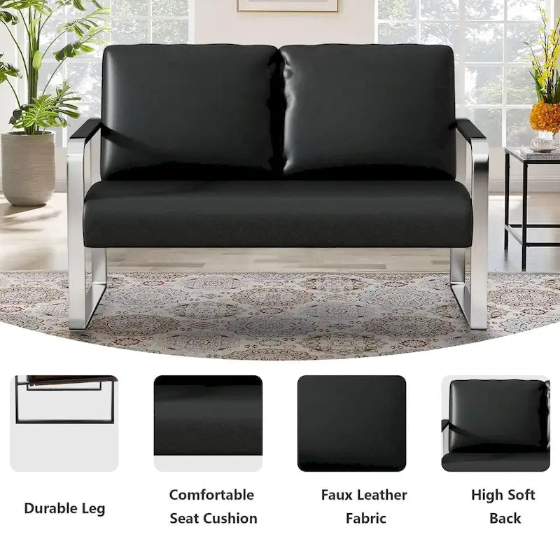 Petit canapé de type "loveseat", mini-canapé en cuir pour petits espaces, canapé loveseat en similicuir, petits canapés.