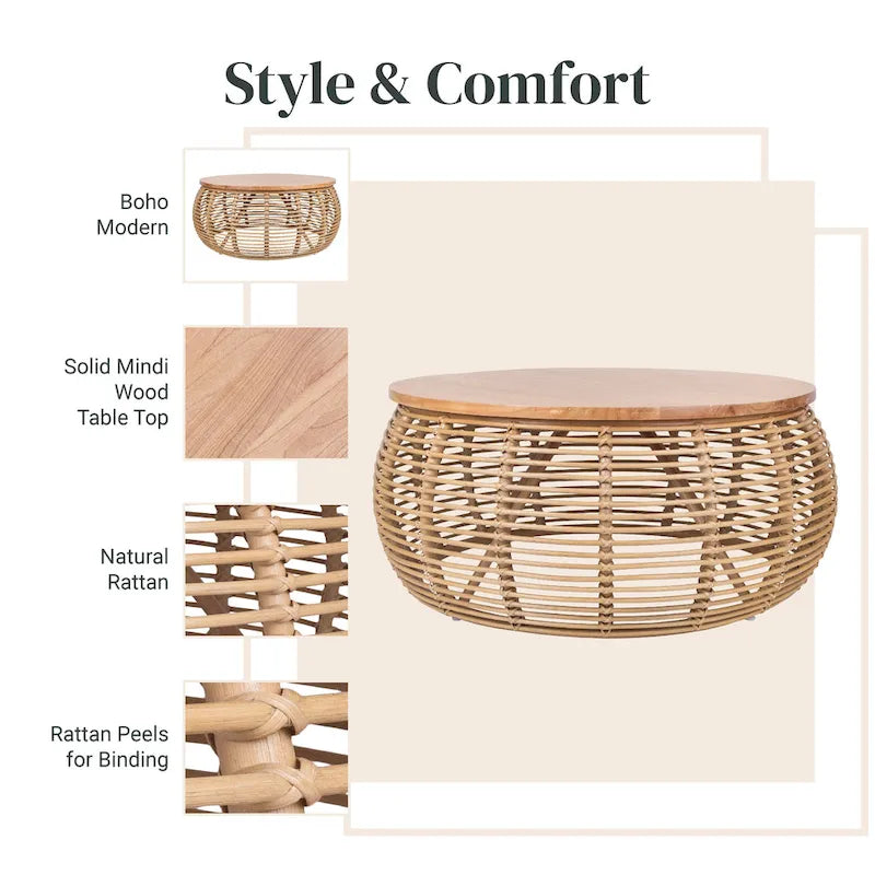 Table basse ronde en rotin Doolittle