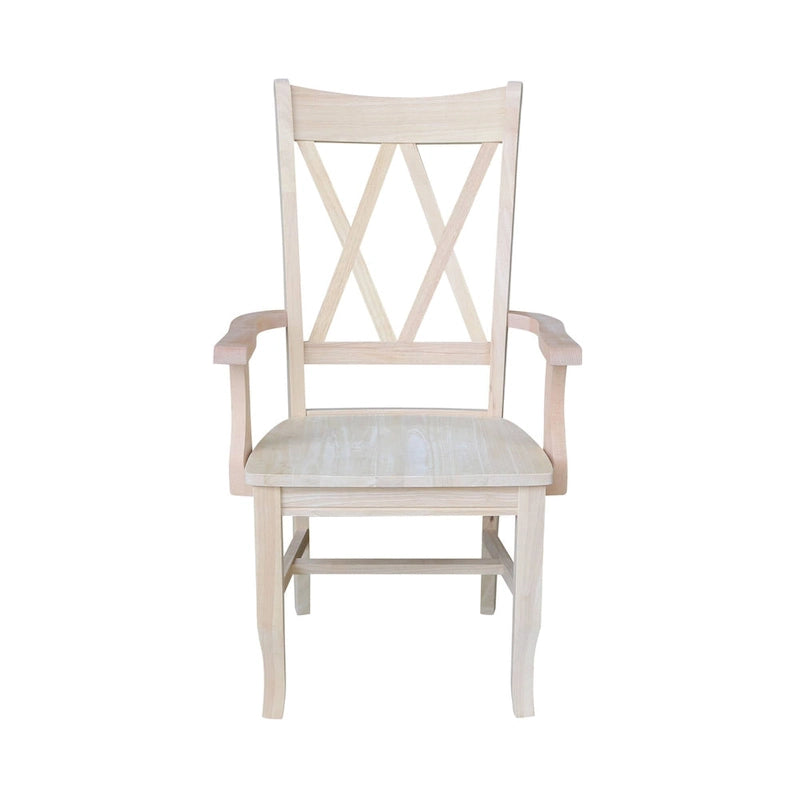 Chaise de salle à manger en bois massif avec accoudoirs et dossier en X double