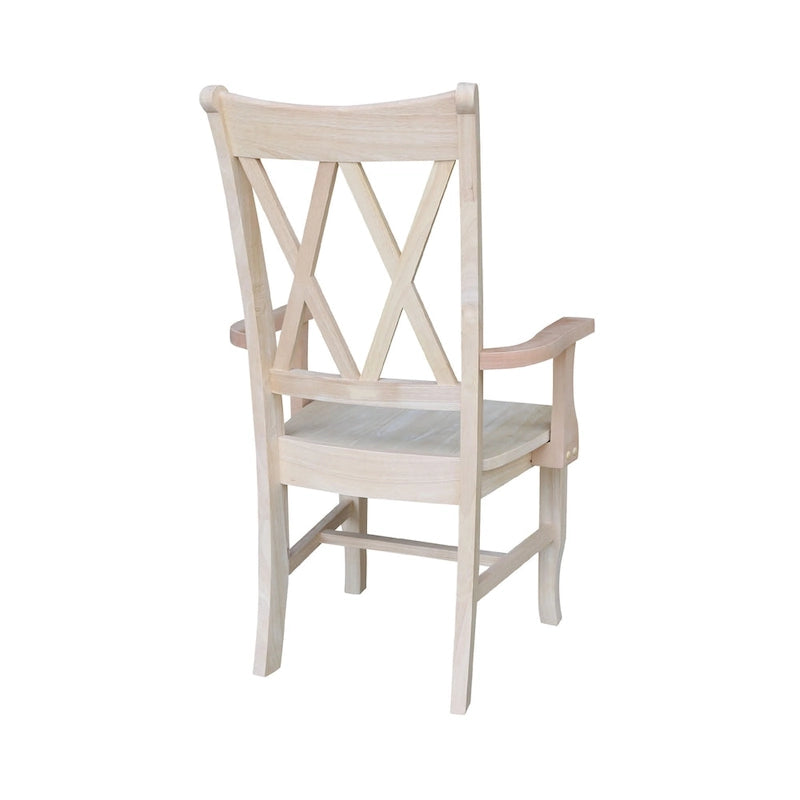 Chaise de salle à manger en bois massif avec accoudoirs et dossier en X double