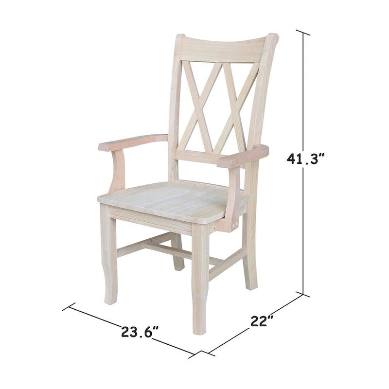 Chaise de salle à manger en bois massif avec accoudoirs et dossier en X double