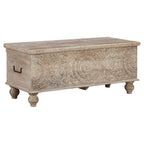 Banc de rangement sculpté médaillon blanc antique Fossil Ridge