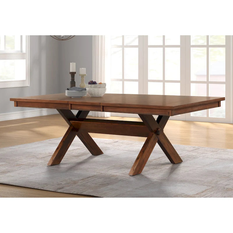 Ensemble de salle à manger 9 pièces en bois Karven de Roundhill Furniture, table à manger extensible à tréteaux avec 8 chaises, noyer foncé