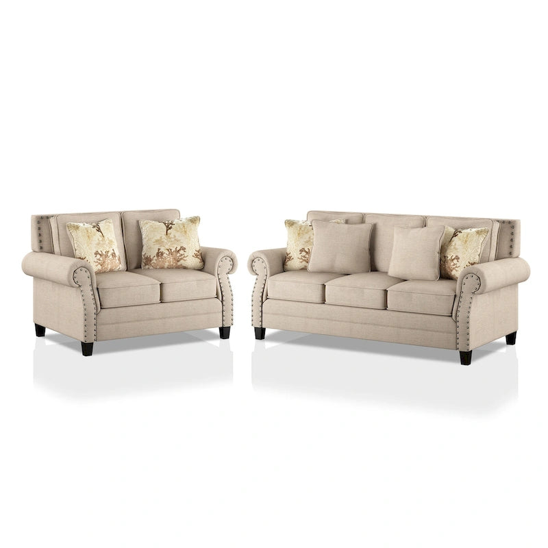 Ensemble de salon traditionnel 2 pièces beige Qyn