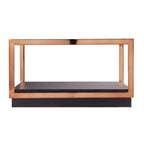 Table basse carrée métallique Luna de SEI Furniture avec dessus en verre et étagère de base en bois