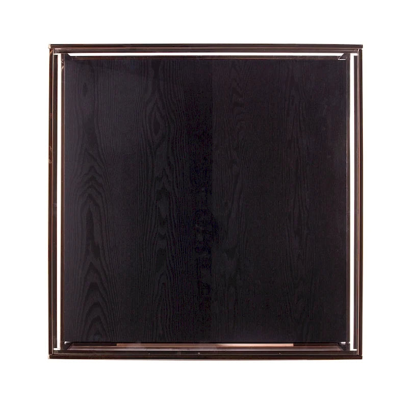 Table basse carrée métallique Luna de SEI Furniture avec dessus en verre et étagère de base en bois