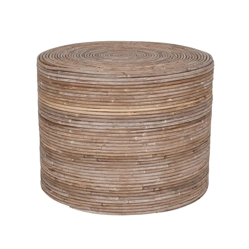 Repose-pieds / tabouret ottoman rond en rotin naturel par - 19x19x14.2
