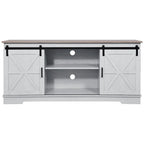 Meuble TV Evelynn avec porte de grange coulissante, meuble de divertissement en bois de style ferme pour téléviseurs jusqu'à 65 pouces, blanc