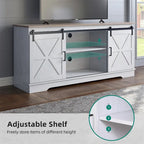 Meuble TV Evelynn avec porte de grange coulissante, meuble de divertissement en bois de style ferme pour téléviseurs jusqu'à 65 pouces, blanc