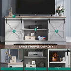 Meuble TV Evelynn avec porte de grange coulissante, meuble de divertissement en bois de style ferme pour téléviseurs jusqu'à 65 pouces, blanc