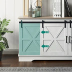 Meuble TV Evelynn avec porte de grange coulissante, meuble de divertissement en bois de style ferme pour téléviseurs jusqu'à 65 pouces, blanc