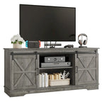 Meuble TV Evelynn avec porte de grange coulissante, meuble de divertissement en bois de style ferme pour téléviseurs jusqu'à 65 pouces, blanc