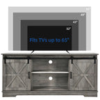 Meuble TV Evelynn avec porte de grange coulissante, meuble de divertissement en bois de style ferme pour téléviseurs jusqu'à 65 pouces, blanc