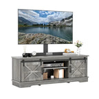Meuble TV Evelynn avec porte de grange coulissante, meuble de divertissement en bois de style ferme pour téléviseurs jusqu'à 65 pouces, blanc