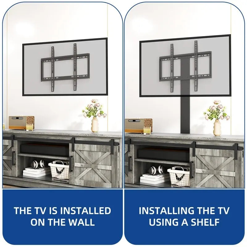 Meuble TV Evelynn avec porte de grange coulissante, meuble de divertissement en bois de style ferme pour téléviseurs jusqu'à 65 pouces, blanc