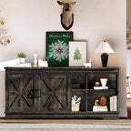 Meuble TV Evelynn avec porte de grange coulissante, meuble de divertissement en bois de style ferme pour téléviseurs jusqu'à 65 pouces, blanc