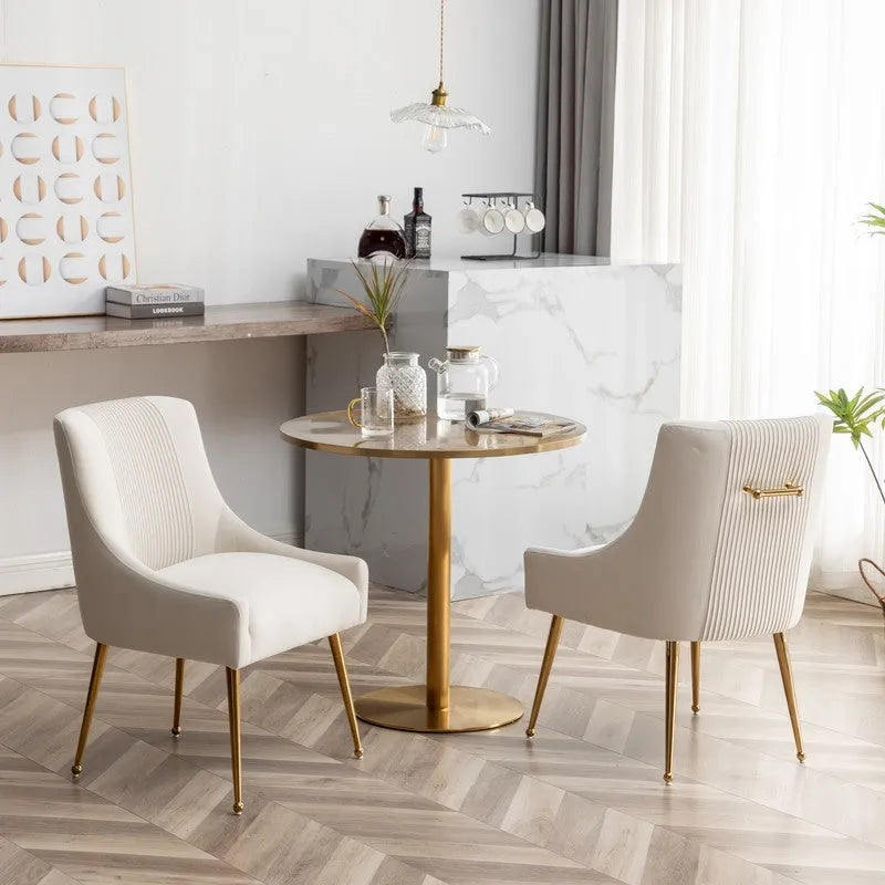 SEYNAR Chaise de salle à manger ou chaise de vanité moderne glamour en velours plissé bouclé (lot de 2) avec poignée arrière