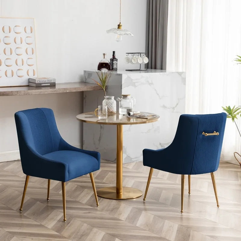 SEYNAR Chaise de salle à manger ou chaise de vanité moderne glamour en velours plissé bouclé (lot de 2) avec poignée arrière
