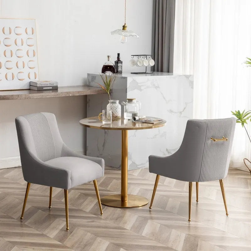 SEYNAR Chaise de salle à manger ou chaise de vanité moderne glamour en velours plissé bouclé (lot de 2) avec poignée arrière