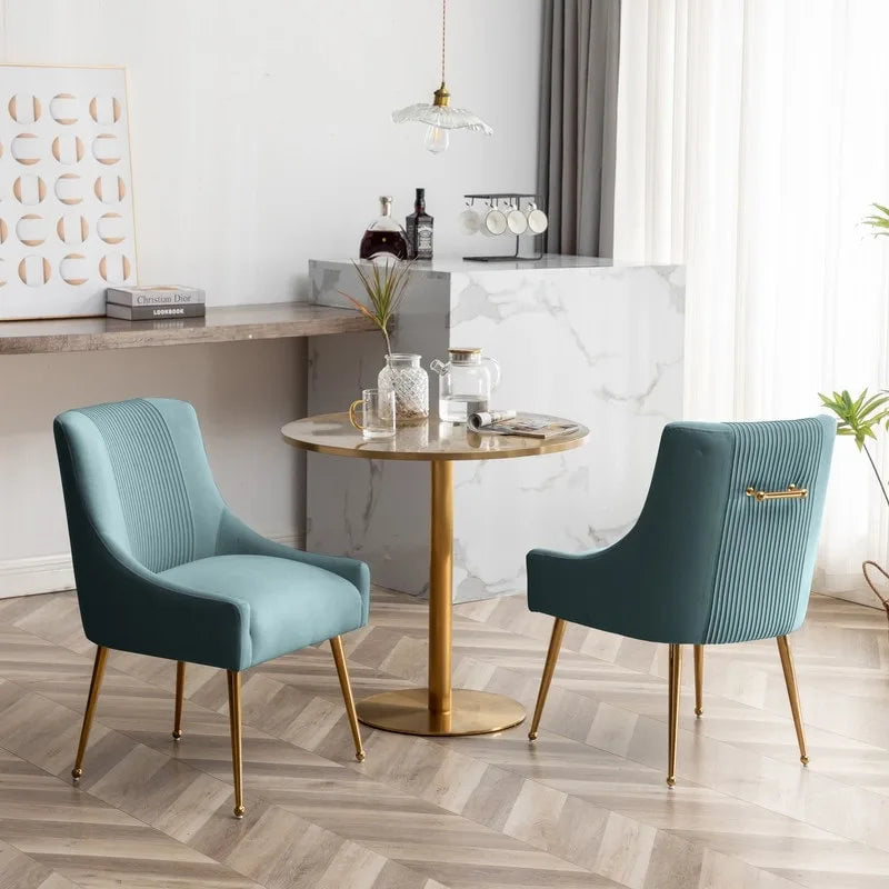 SEYNAR Chaise de salle à manger ou chaise de vanité moderne glamour en velours plissé bouclé (lot de 2) avec poignée arrière