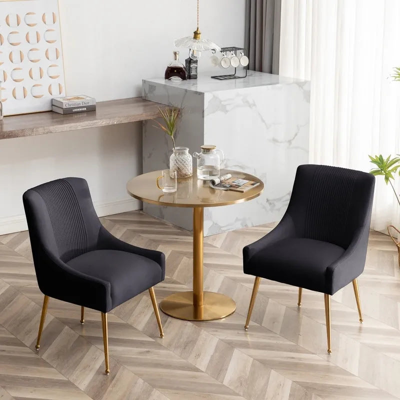 SEYNAR Chaise de salle à manger ou chaise de vanité moderne glamour en velours plissé bouclé (lot de 2) avec poignée arrière