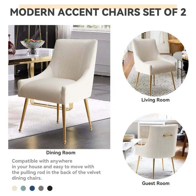 SEYNAR Chaise de salle à manger ou chaise de vanité moderne glamour en velours plissé bouclé (lot de 2) avec poignée arrière