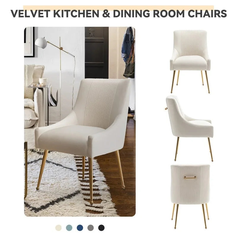 SEYNAR Chaise de salle à manger ou chaise de vanité moderne glamour en velours plissé bouclé (lot de 2) avec poignée arrière