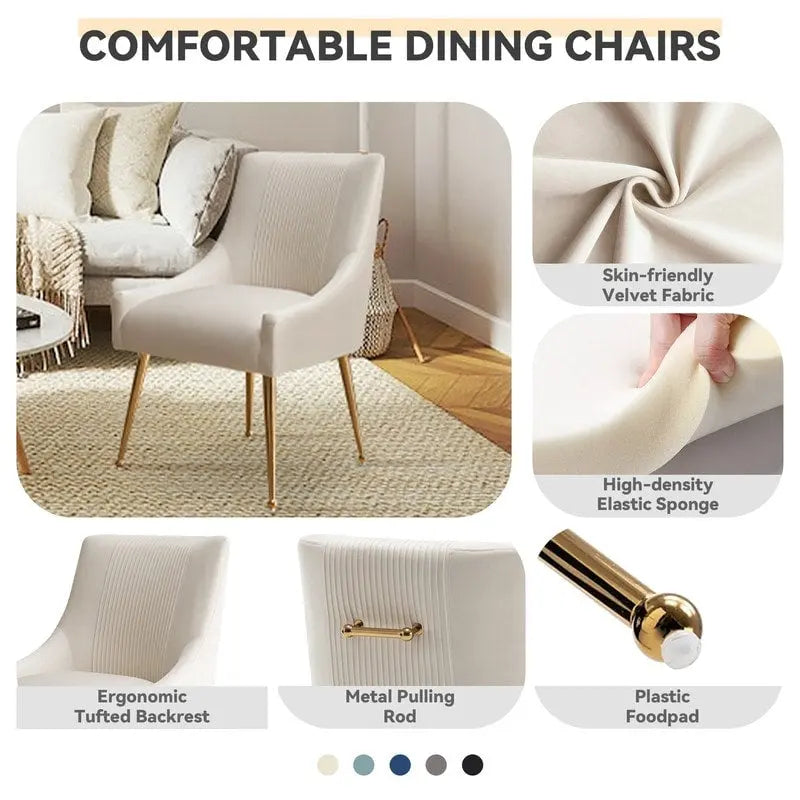 SEYNAR Chaise de salle à manger ou chaise de vanité moderne glamour en velours plissé bouclé (lot de 2) avec poignée arrière