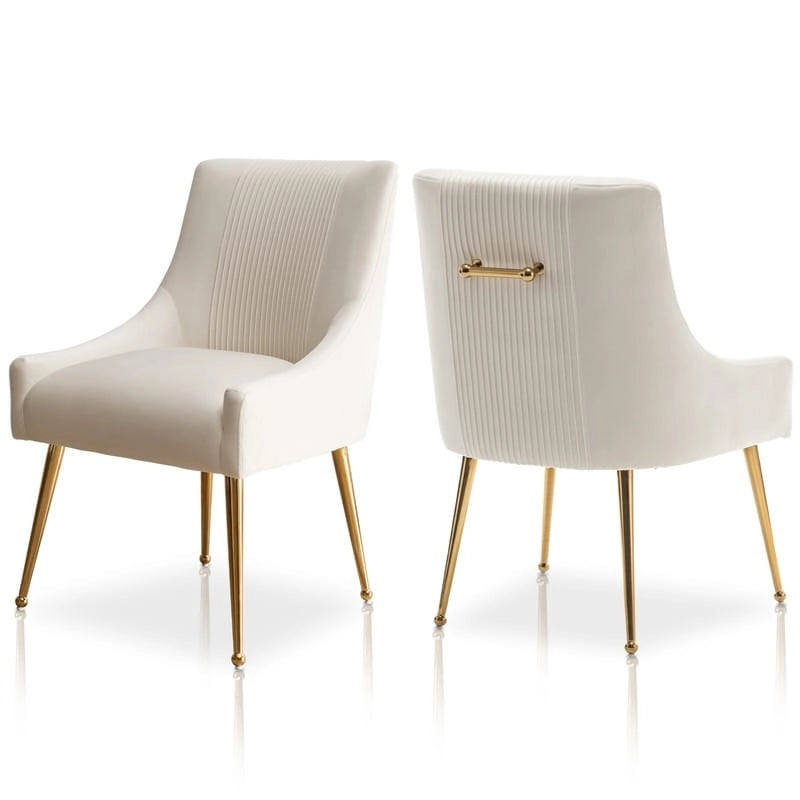 SEYNAR Chaise de salle à manger ou chaise de vanité moderne glamour en velours plissé bouclé (lot de 2) avec poignée arrière