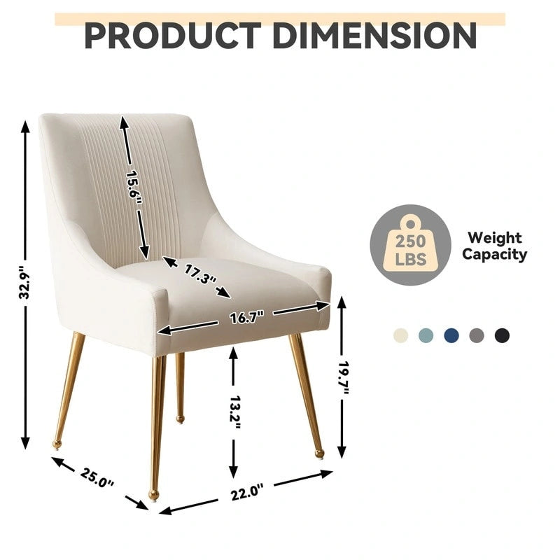 SEYNAR Chaise de salle à manger ou chaise de vanité moderne glamour en velours plissé bouclé (lot de 2) avec poignée arrière