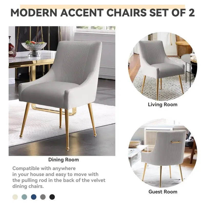 SEYNAR Chaise de salle à manger ou chaise de vanité moderne glamour en velours plissé bouclé (lot de 2) avec poignée arrière