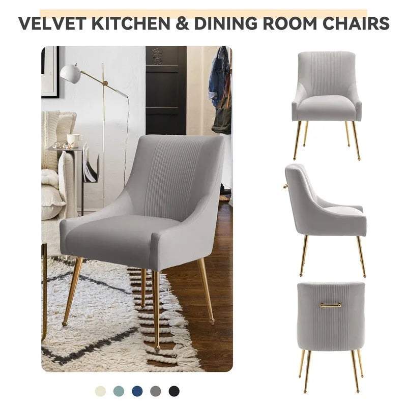 SEYNAR Chaise de salle à manger ou chaise de vanité moderne glamour en velours plissé bouclé (lot de 2) avec poignée arrière