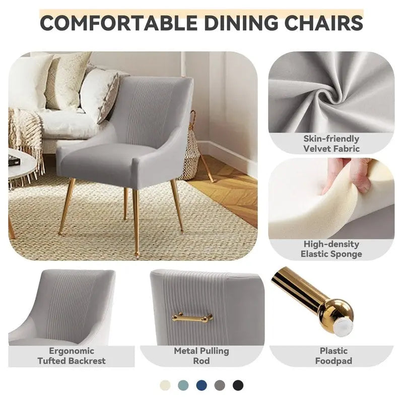 SEYNAR Chaise de salle à manger ou chaise de vanité moderne glamour en velours plissé bouclé (lot de 2) avec poignée arrière