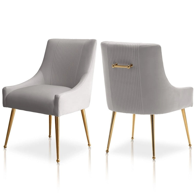 SEYNAR Chaise de salle à manger ou chaise de vanité moderne glamour en velours plissé bouclé (lot de 2) avec poignée arrière