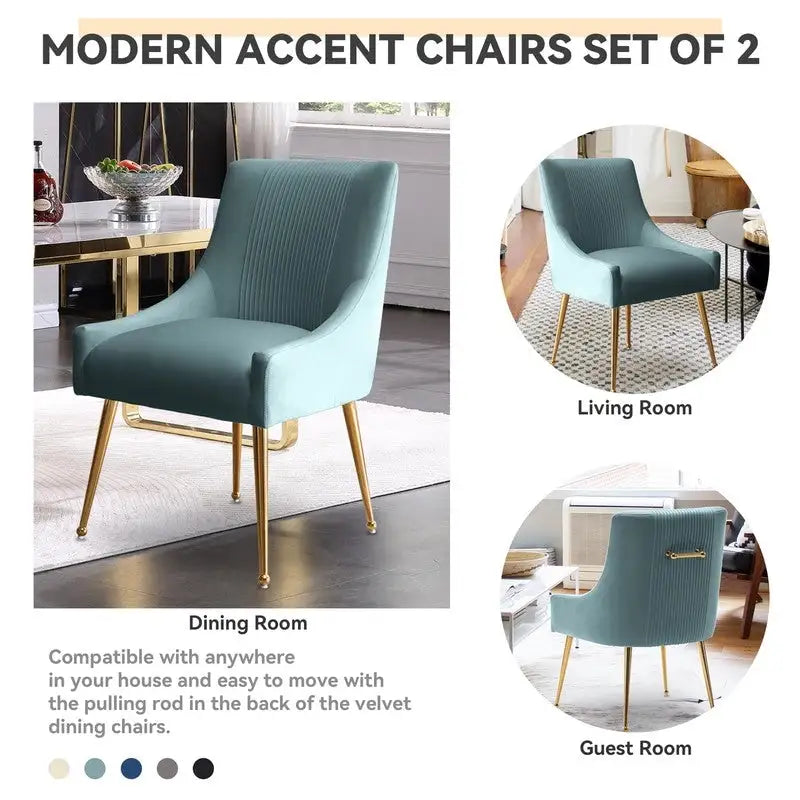 SEYNAR Chaise de salle à manger ou chaise de vanité moderne glamour en velours plissé bouclé (lot de 2) avec poignée arrière