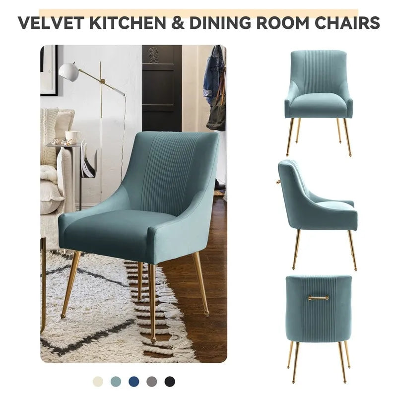 SEYNAR Chaise de salle à manger ou chaise de vanité moderne glamour en velours plissé bouclé (lot de 2) avec poignée arrière