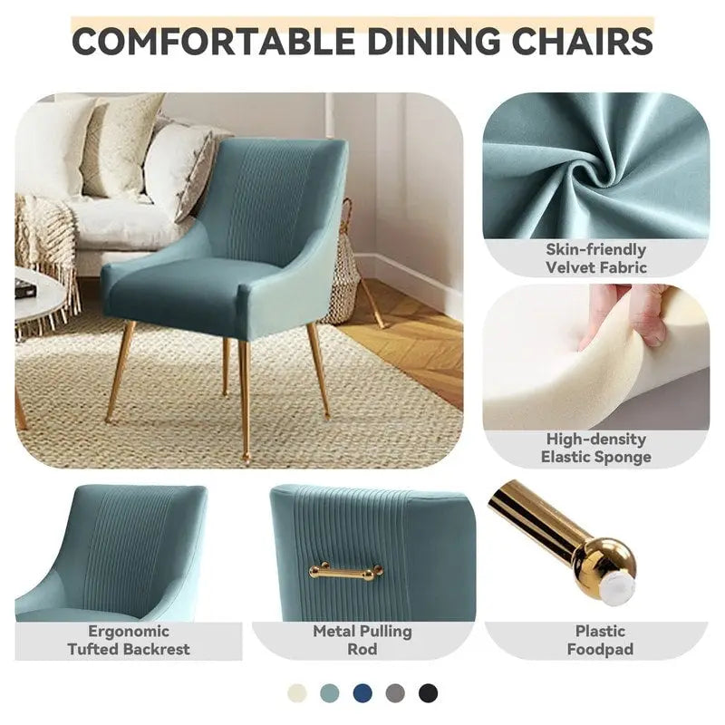 SEYNAR Chaise de salle à manger ou chaise de vanité moderne glamour en velours plissé bouclé (lot de 2) avec poignée arrière