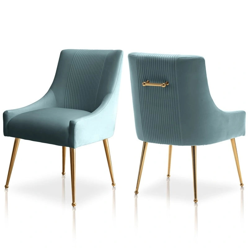 SEYNAR Chaise de salle à manger ou chaise de vanité moderne glamour en velours plissé bouclé (lot de 2) avec poignée arrière