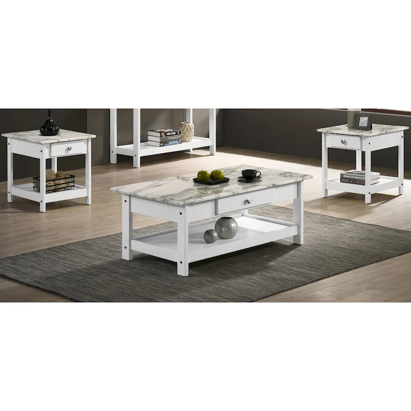 Table basse et bout de canapé en hévéa à étagères ouvertes 3 pièces DH BASIC avec tiroir par Denhour