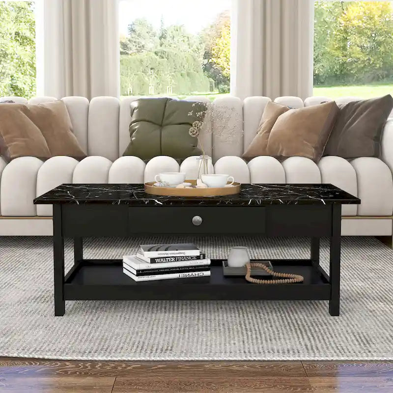 Table basse et bout de canapé en hévéa à étagères ouvertes 3 pièces DH BASIC avec tiroir par Denhour