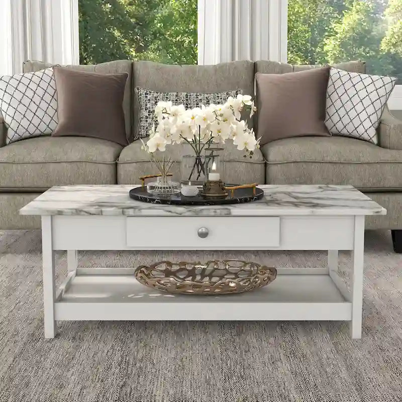 Table basse et bout de canapé en hévéa à étagères ouvertes 3 pièces DH BASIC avec tiroir par Denhour