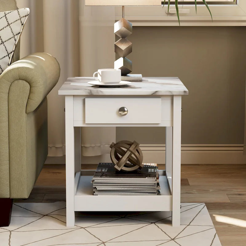Table basse et bout de canapé en hévéa à étagères ouvertes 3 pièces DH BASIC avec tiroir par Denhour