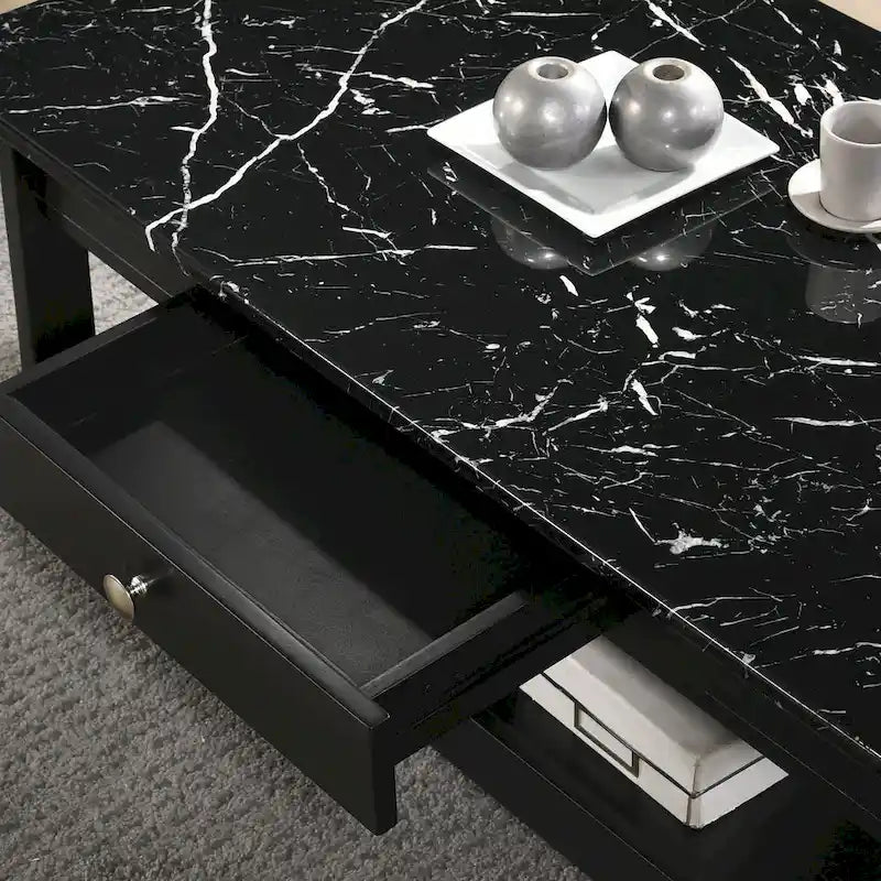 Table basse et bout de canapé en hévéa à étagères ouvertes 3 pièces DH BASIC avec tiroir par Denhour